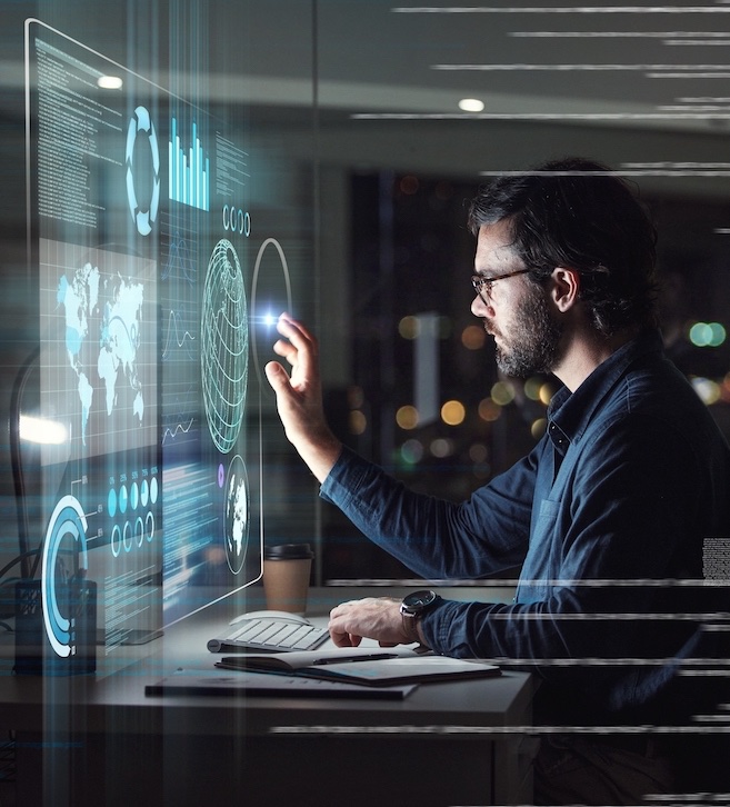 Computer,,Hologram,And,Touchscreen,Of,Business,Man,With,Data,Analysis, - White Space | Digital Marketing Agency