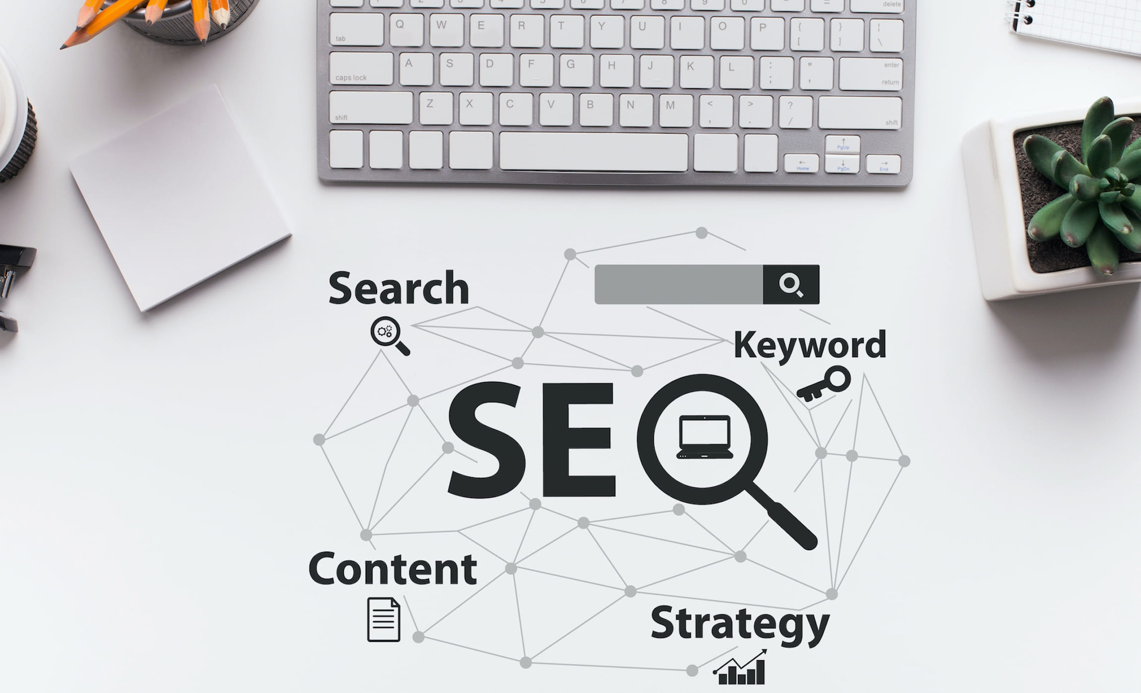 Seo,Strategy.,Seo-optimization,Scheme,With,Words,Over,White,Office,Desk - White Space | Digital Marketing Agency SEO Strategy & Optimization